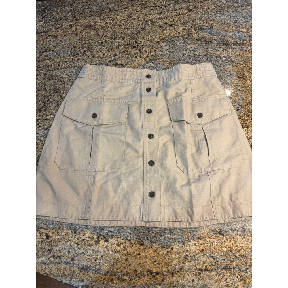 NWT Banana Republic Tan Linen Blend Button Front Utility Pocket Mini Skirt Sz 14